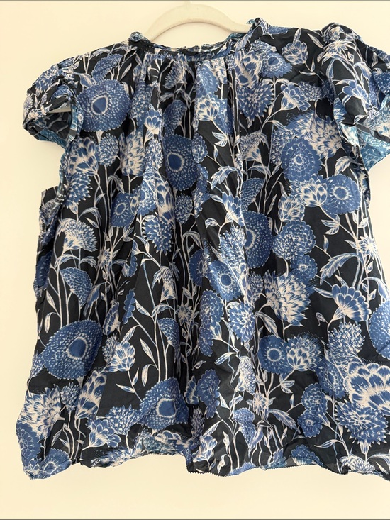 Trovata Tops - Trovata Blue and White Floral Ruffled Blouse